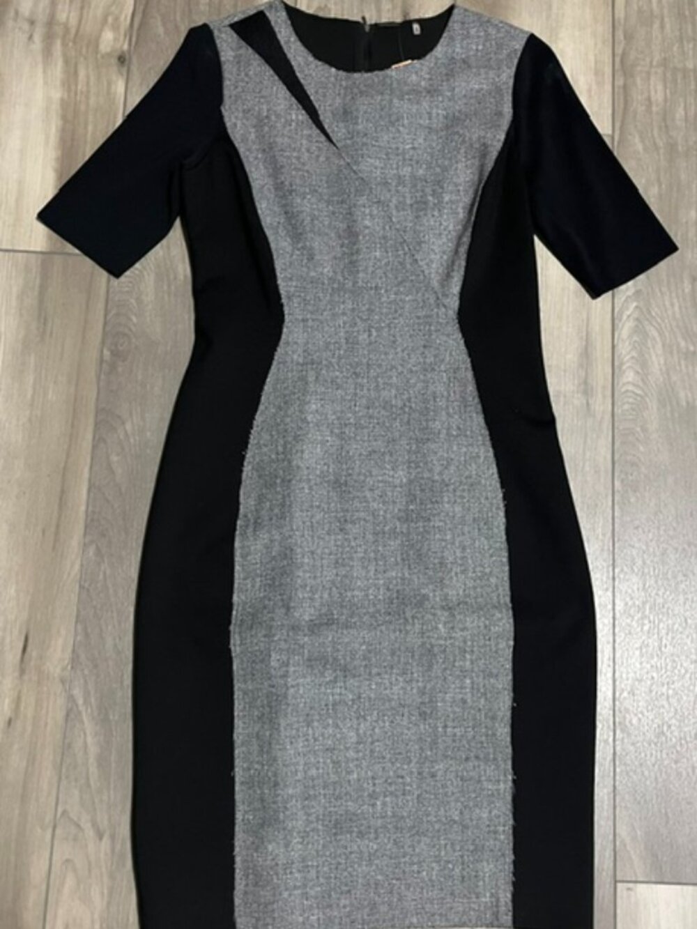 Elie Tahari Gray Black Colorblock Sheath Dress Raw Edge Career Office 4